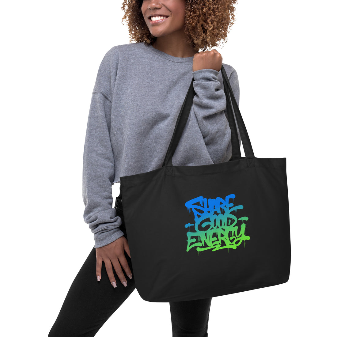 Share Good Energy Drip - Large black organic tote bag