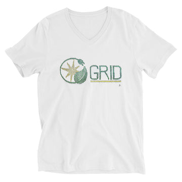 People Power GRID LOGO - Unisex Short Sleeve V-Neck T-Shirt white