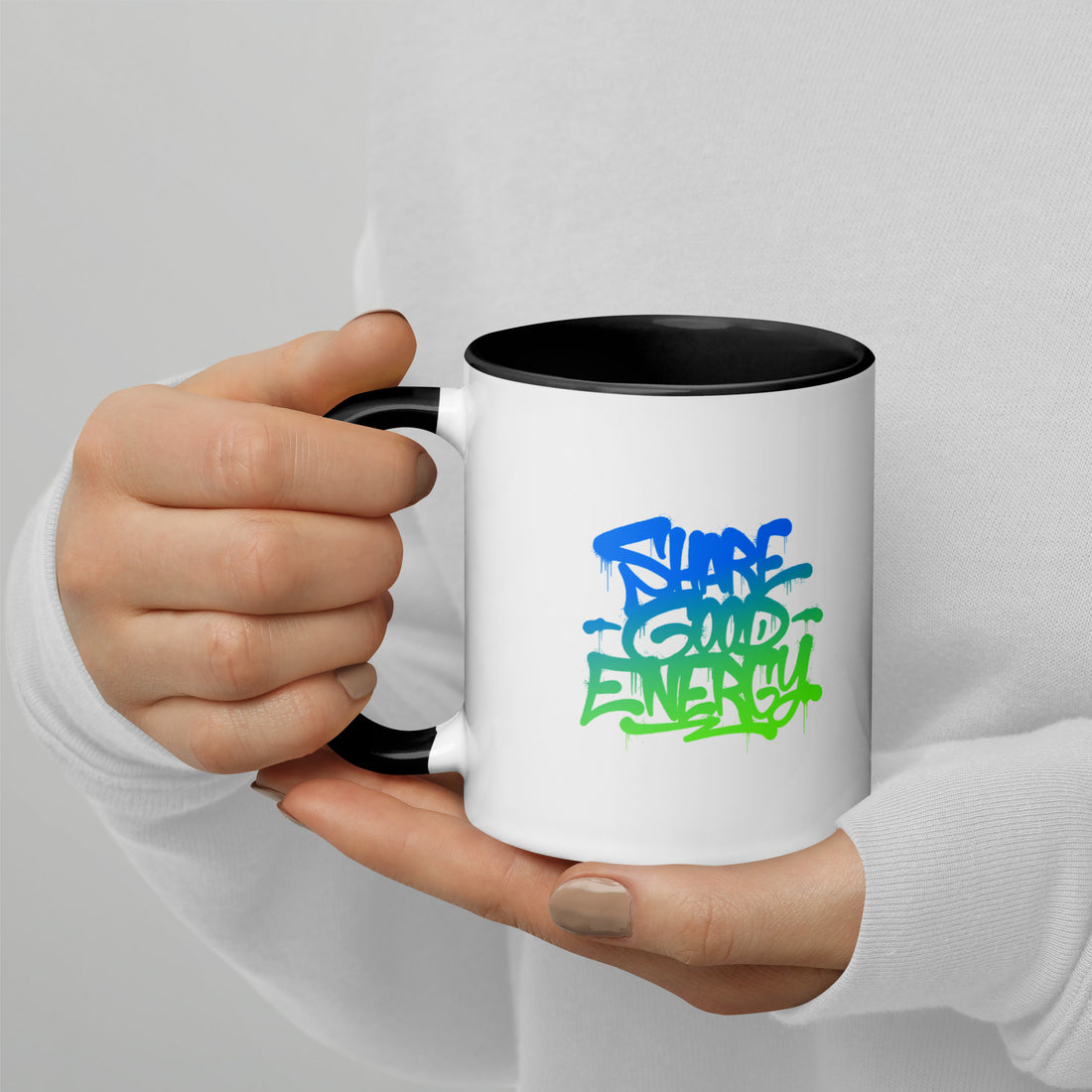 Share Good Energy Drip - White Mug with Color Inside
