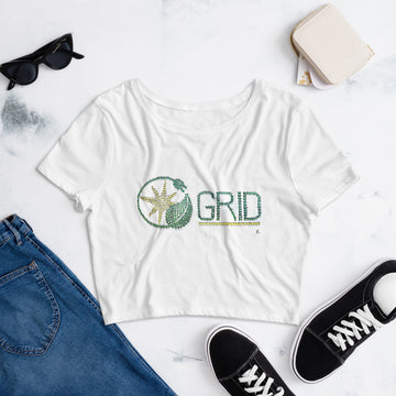 People Power GRID logo - Women’s Crop Tee white